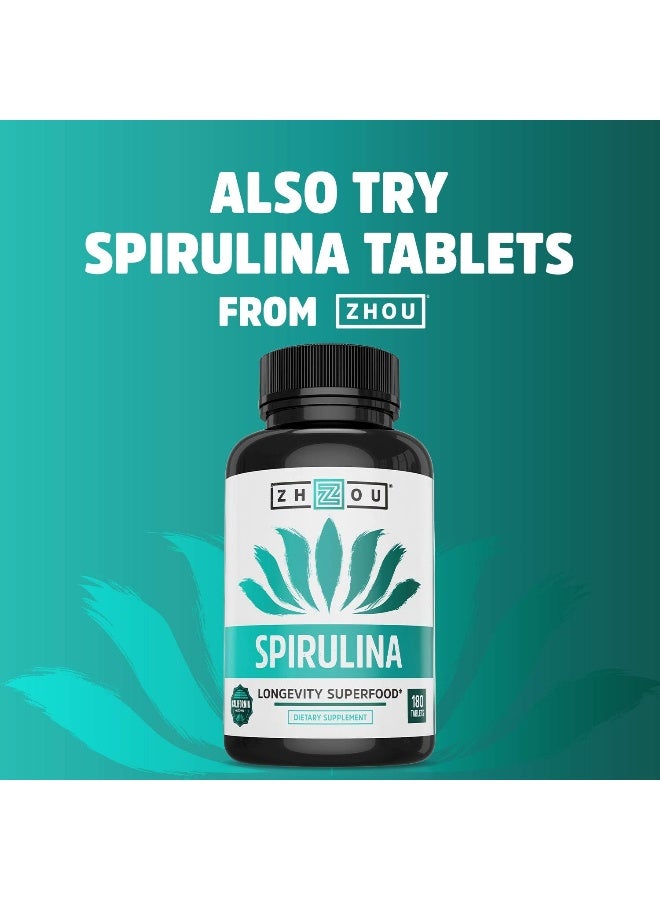 Zhou Spirulina Powder, Nutrient Rich Superfood, California Grown, 100% Pure, Vegan, Gluten Free, Non-GMO, Non-Irradiated, Perfect for Smoothies, Juices, 48 Servings, 6 oz - Image 4